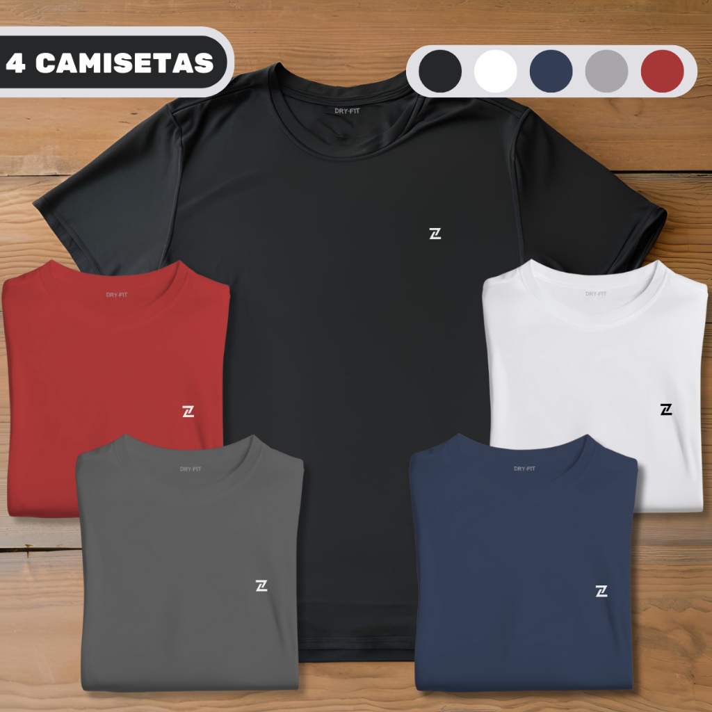 Kit 4 Camisetas Dry Fit Masculina - Casual - Treino - Academia - Esportes - Exercícios - C...