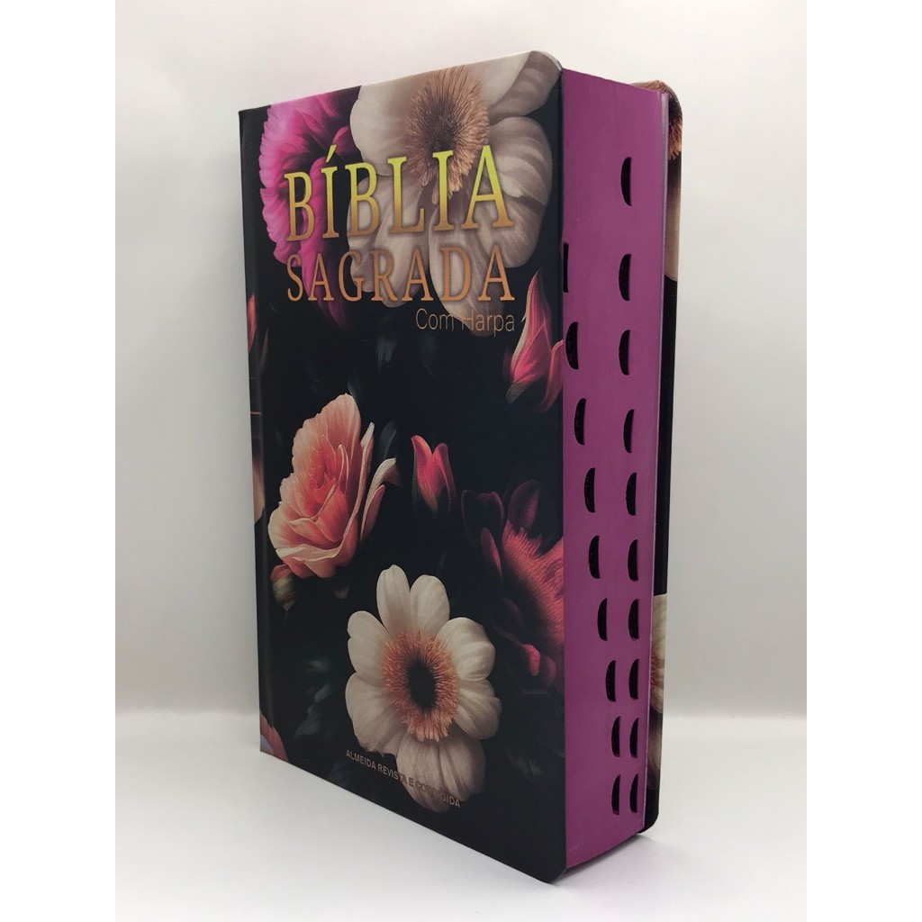 Bíblia Sagrada Tamanho Grande com Harpa Palavras de Jesus em Vermelho Capa Dura Floral Preta em Oferta na Shopee