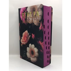 Bíblia Sagrada Tamanho Grande com Harpa Palavras de Jesus em Vermelho Capa Dura Floral Preta