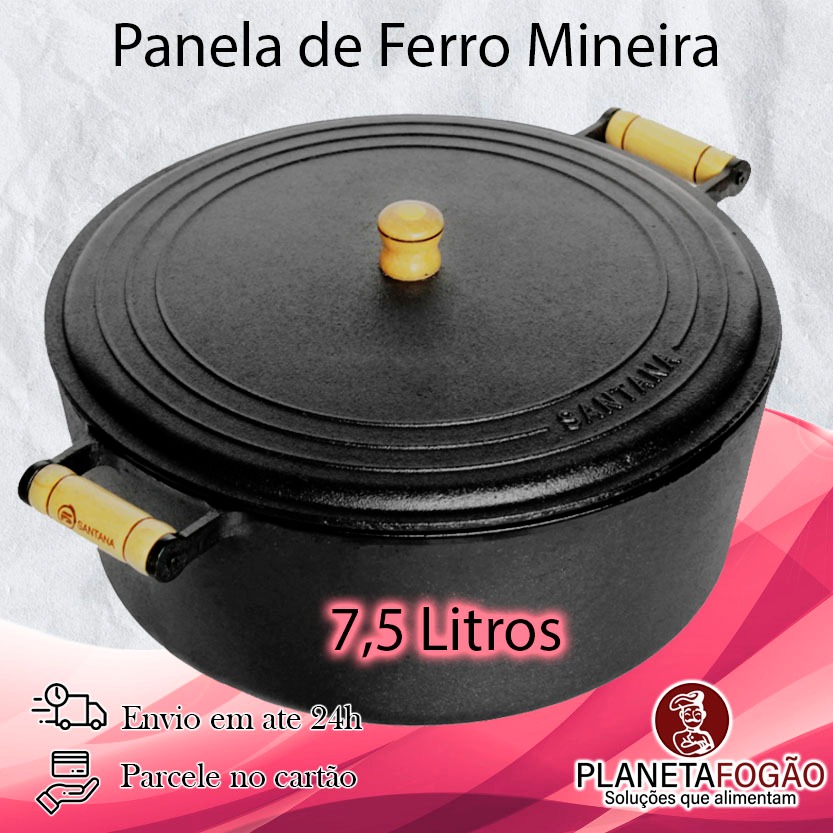 Panela De Ferro Fundido G 30cm Caçarola Alças de Madeira com Tampa de Ferro 7,5 Litros Santana em Oferta na Shopee