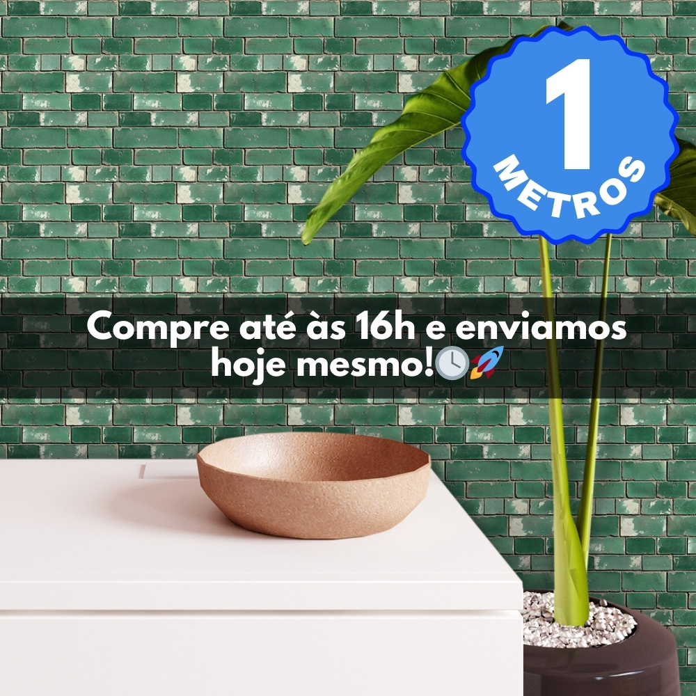 Papel de Parede Adesivo Auto Colante Lavável Tijolinho Brick Verde e Dourado Rolo de 1 Metro x 40 CM