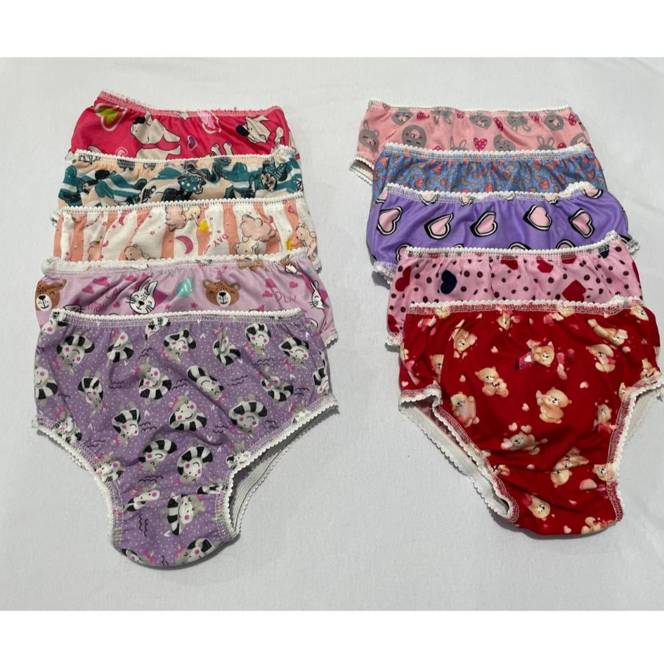 Kit Com 10 Peças Calcinhas Infantil Bebê E Crianças Lisas E Estampadas Forrada Para Desfralde