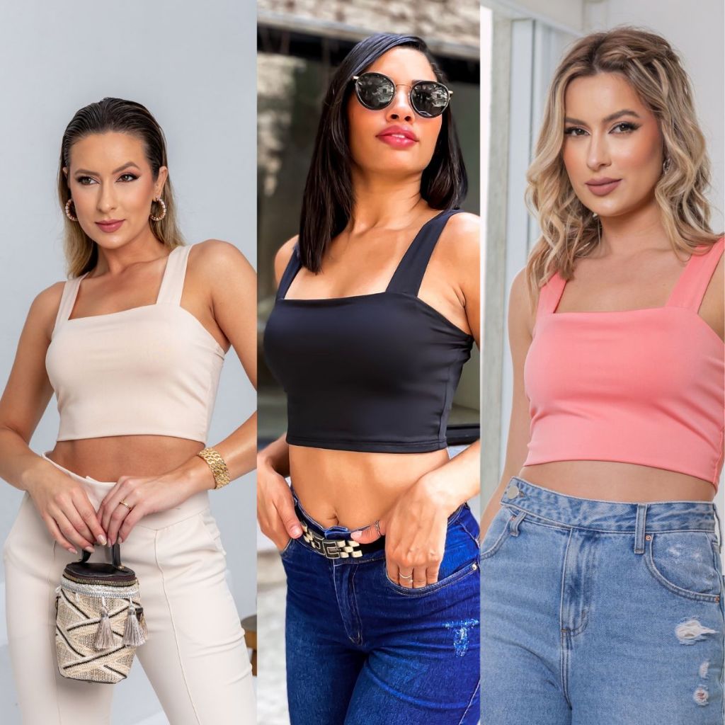 KIT 3: Cropped Alça Grossa Suplex: Várias Combinações