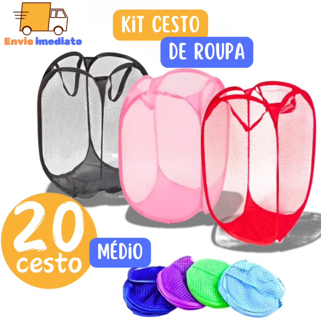 Kit 20 Peças Cesto Tecido MÉDIO de Roupas Organizador Dobrável Multiuso Brinquedo Lavande…