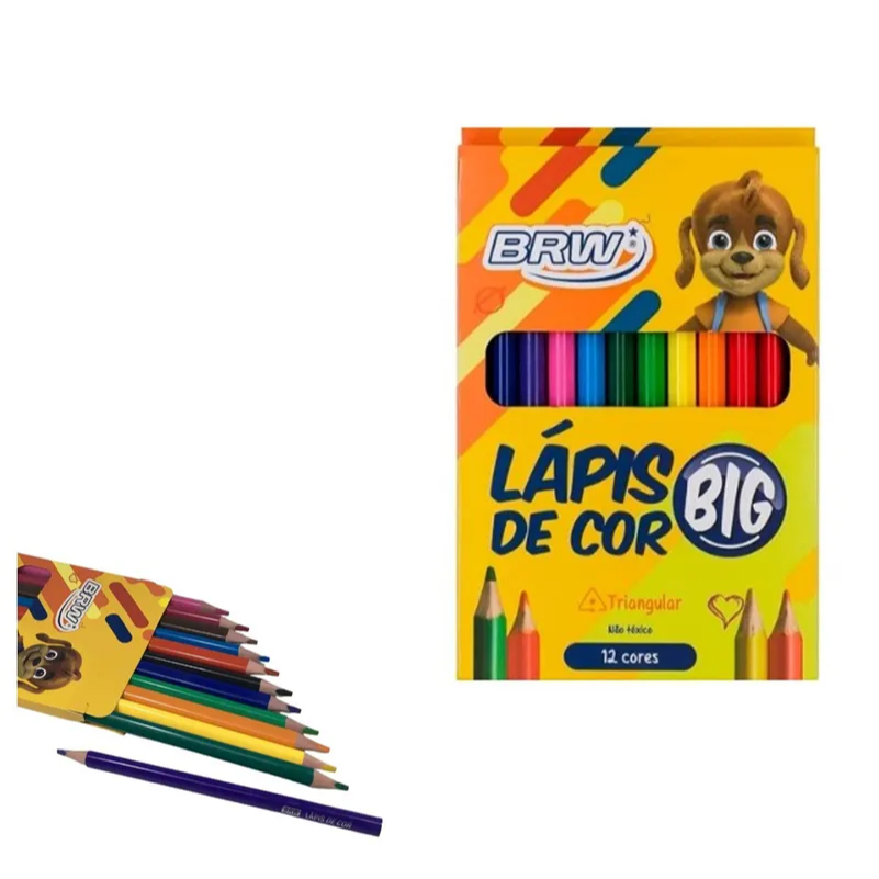 Lapis de cor infantil jumbo ponta grossa triangular 12 cores - brw