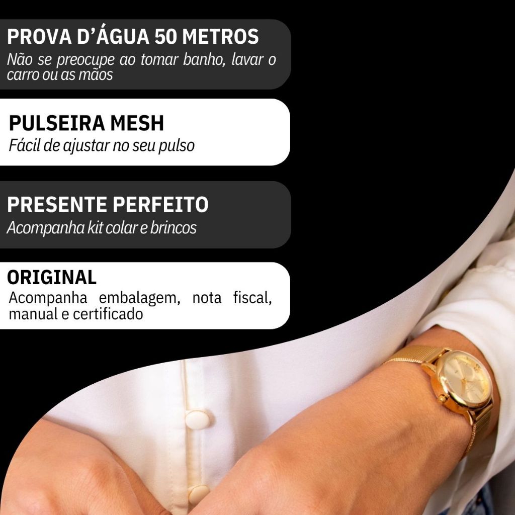 Relógio de Pulso Feminino Pequeno Condor Dourado CO2035NCY/K4X + Conjunto Colar E Brinco Feminino — imagem 2 de 2