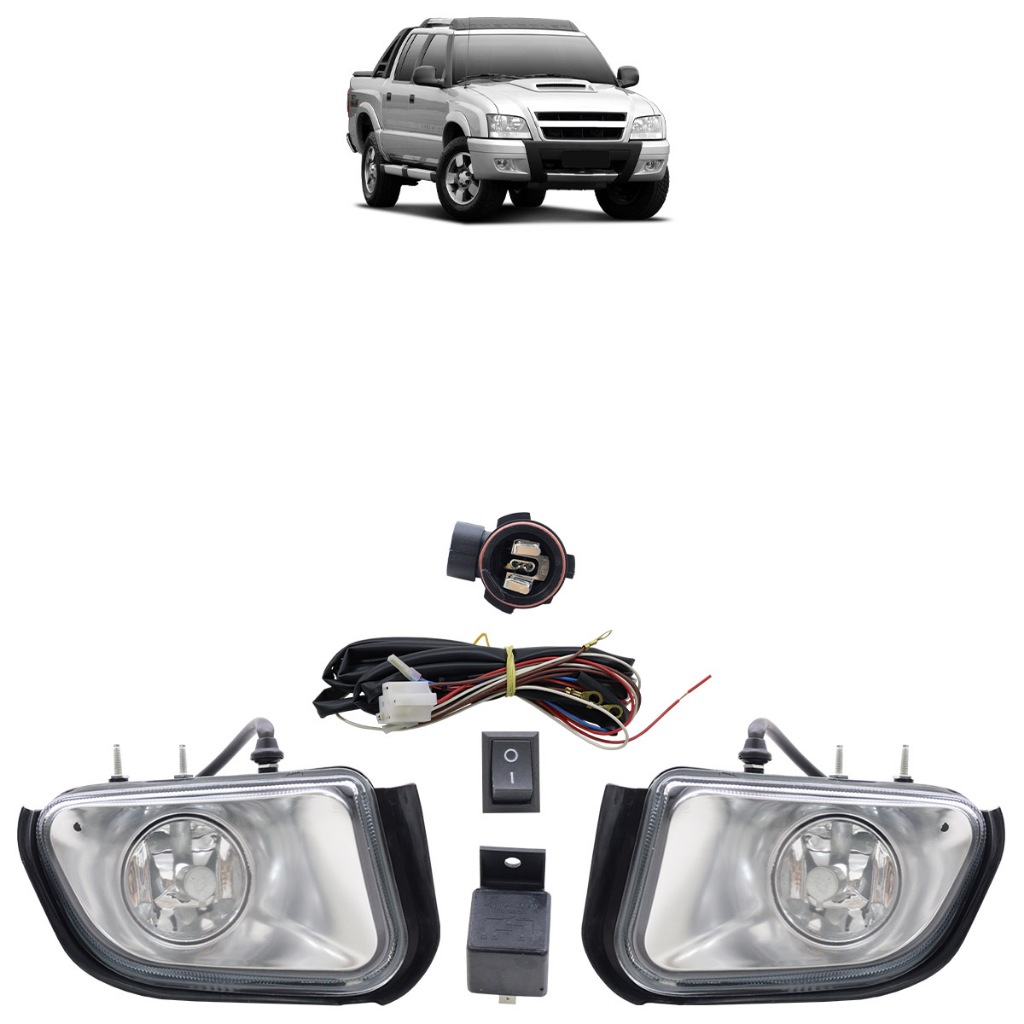 Kit Farol de Milha Auxiliar S10 2001 2002 2003 2004 2005 2006 2007 2008 2009 2010 2011 Blazer Pitbull Lente Lisa Vidro em Oferta na Shopee