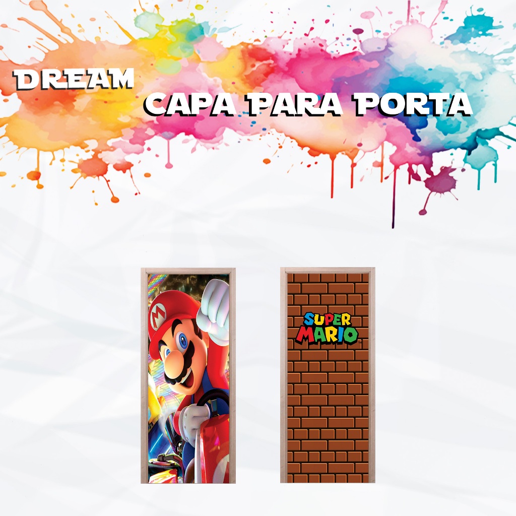Capa Para Porta Tema Super Mario Tijolos Vídeo Game Decoração Infantil Tecido Sublimado