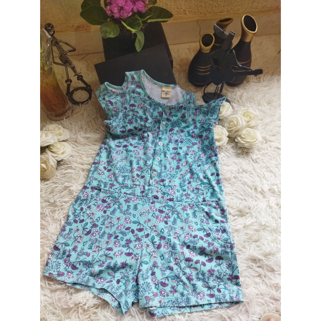 Macaquinho Infantil Feminino, Modelo Manga Curta, Estampa Floral, Tam: 8, Marca: Bethy.bethy