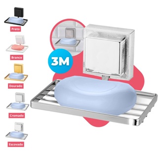 Saboneteira Banheiro Suporte Parede Porta Sabonete Fixação Dupla Face 3M Sem Furo Cromado Arthi em Oferta na Shopee