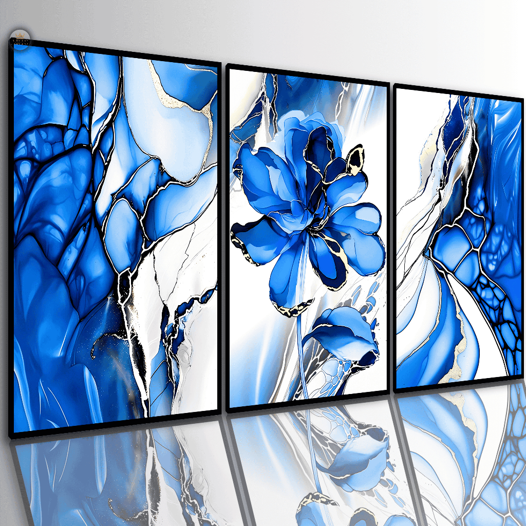 Quadro Decorativo Arte Abstrata Moderna Flor Azul Sala Escritório Quarto