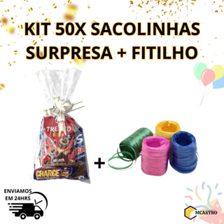 Kit Saquinho Pra Sacolinha Surpresa Transparente 15x30 c/50 unids + Fitilho da sua preferência em Oferta na Shopee