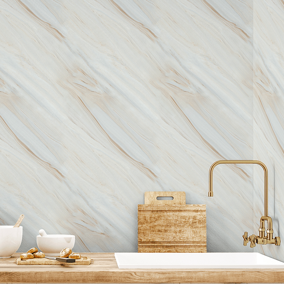 Papel de Parede Adesivo Marmorizado Lavável Para Cozinha Banheiro Autocolante Mármore Bege 3m x 50cm