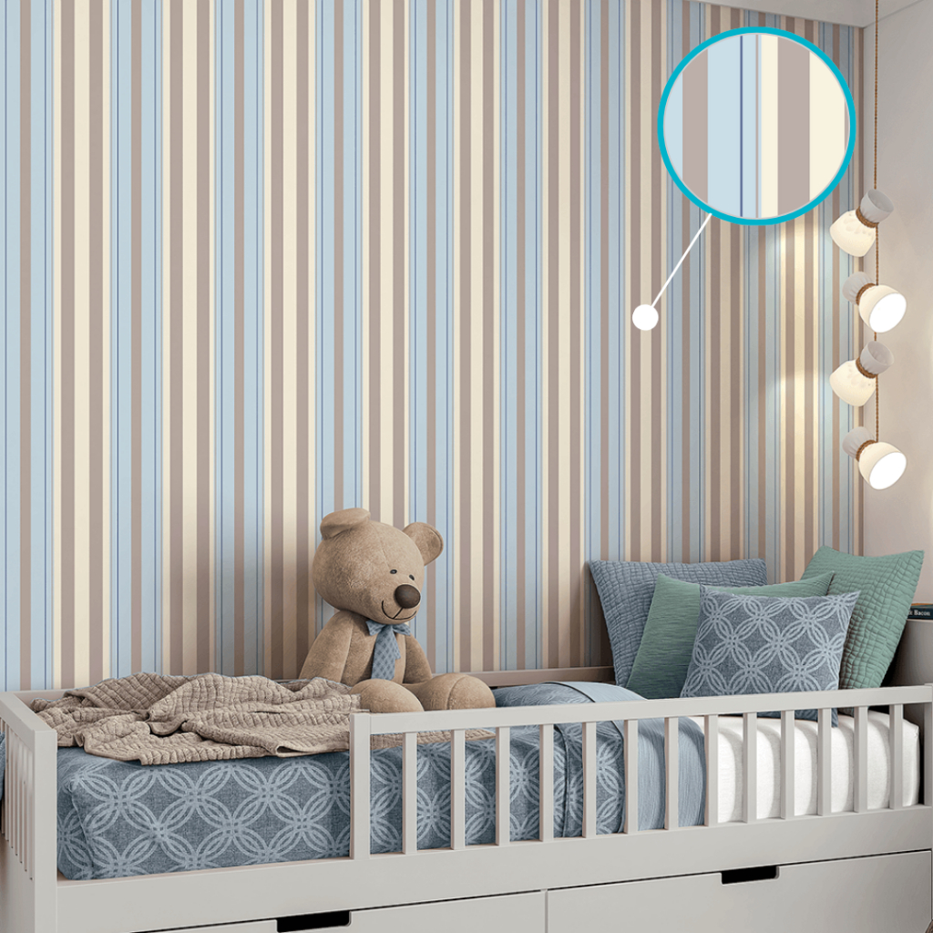 Papel De Parede Adesivo Infantil Listrado Azul E Bege Quarto De Bebê Menino Listras