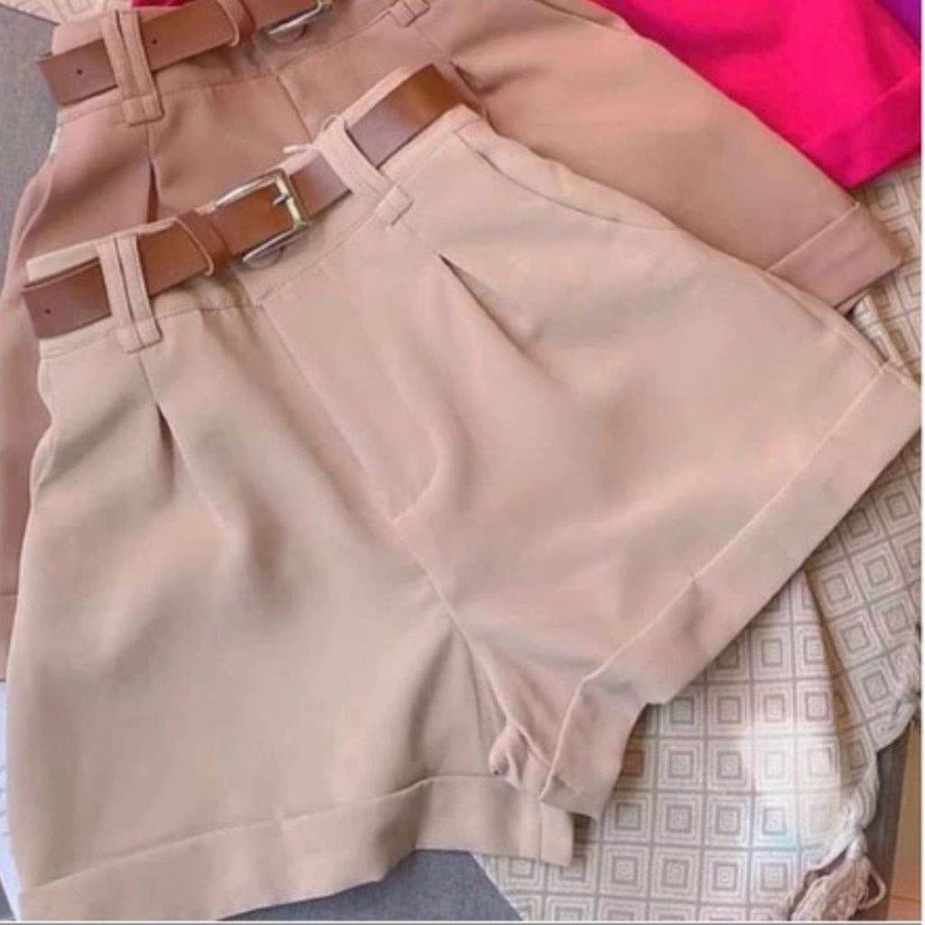 Short Alfaiataria Feminino Social com Cinto Cintura Alta PROMOÇÃO