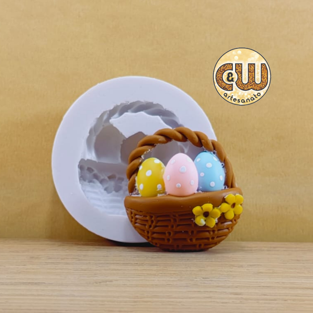 Molde Silicone Cesta de Ovos de Pascoa Coelho - Decoração, Confeitaria e Artesanato