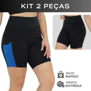 Kit 2 Bermudas com Bolso Lateral Feminina Roupa Academia Fitness Esportivo Corrida Yoga em Oferta na Shopee