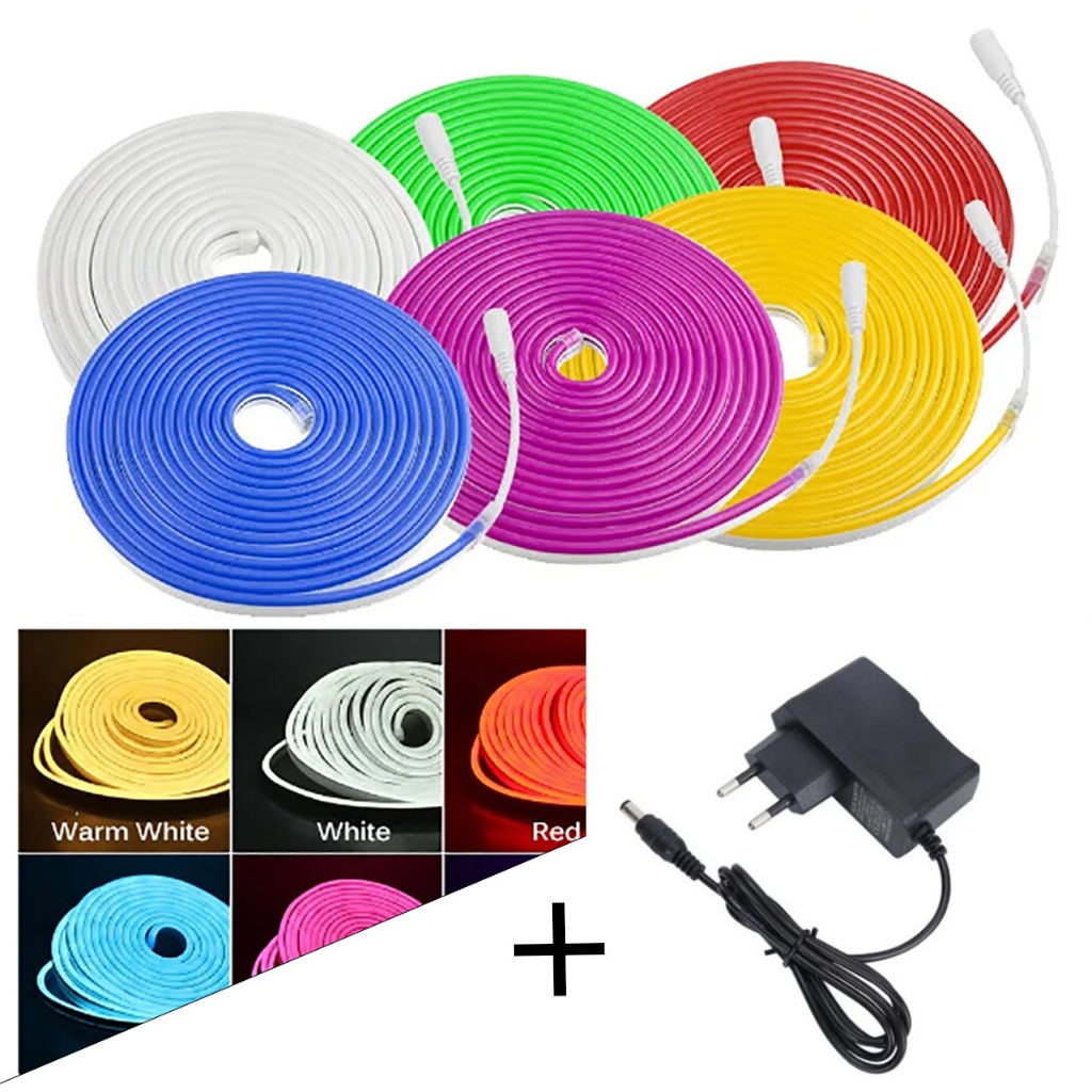 fita led  neon  flexível  5 metro Mangueira  IP65 à prova d'água com ou sem fonte em Oferta na Shopee