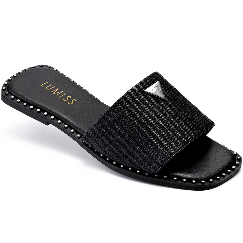 Sandália Feminina Rasteira Lumiss Bico Quadrado Confortável Juta Preto em Oferta na Shopee