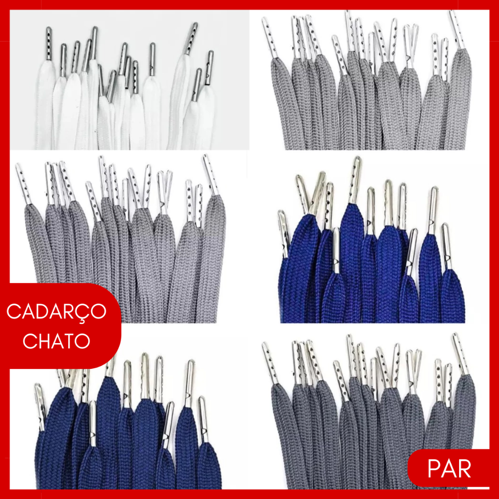 Cadarço Chato c/ Ponteira de Metal 1.3m Cores c/ 1 Par Cardaço em Oferta na Shopee