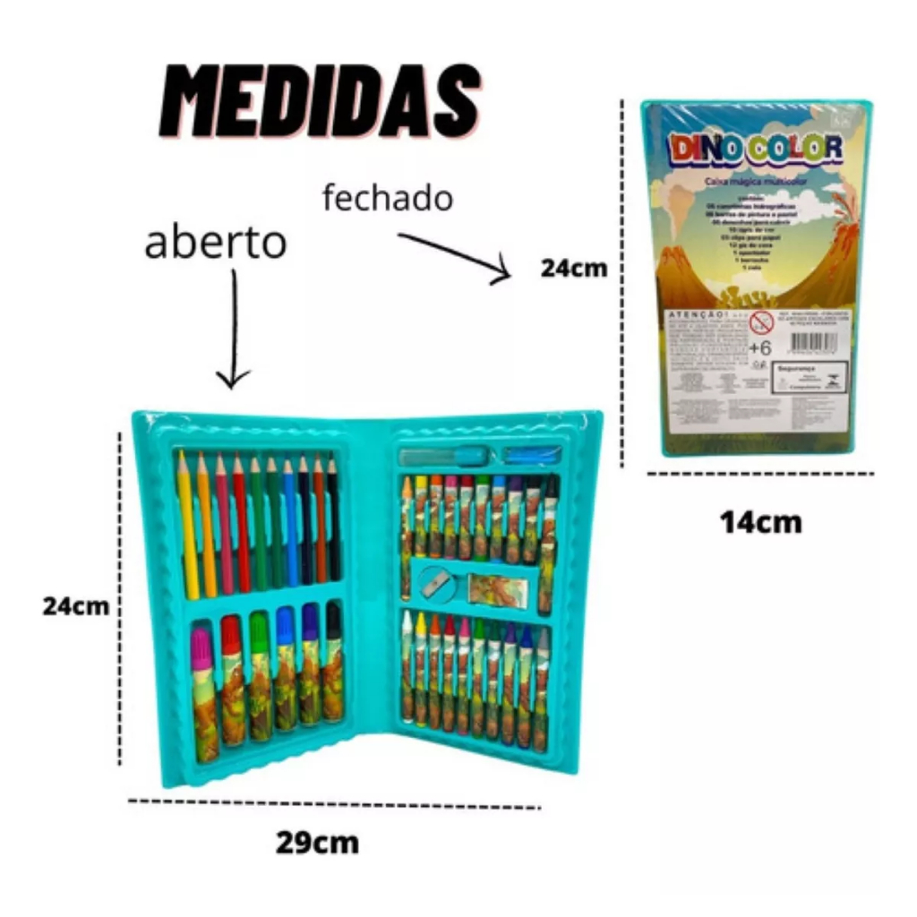 Maleta Escolar Pintura Infantil Estojo 48 Peças Dinossauro Menino