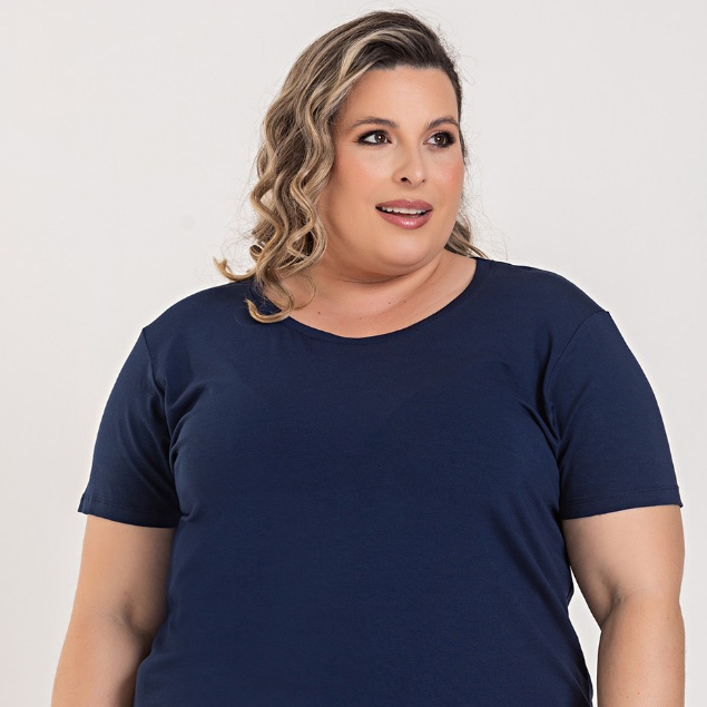 T-Shirt Feminina Plus Size G1 a G8 Viscolycra Gola Redonda Azul Marinho - Casual Esportiva Soltinha em Oferta na Shopee