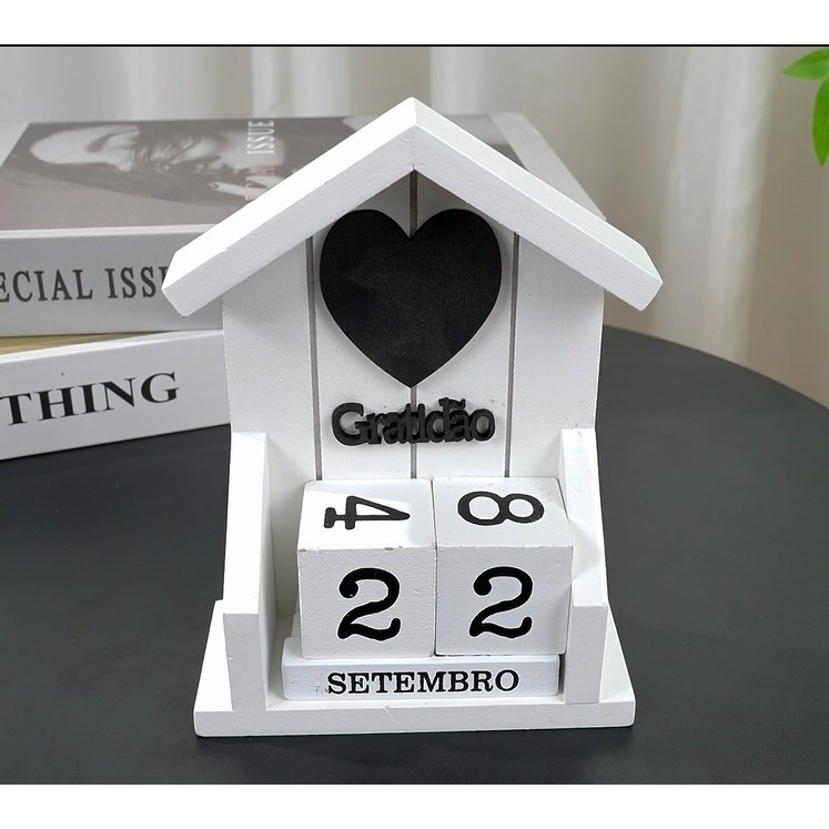 Calendário Gratidão 7x12Cm De Blocos Para Todos Os Anos Elegante Em Formato De Casinha E Rústico