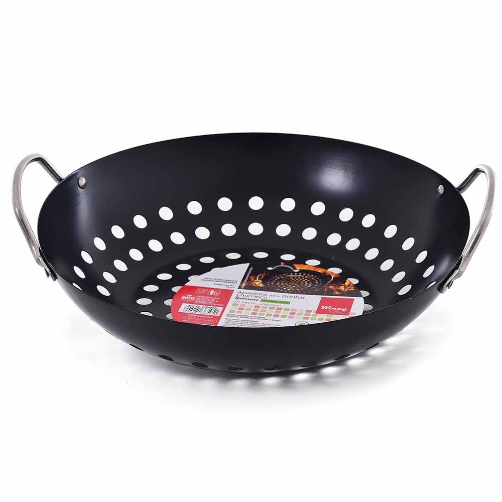Panela Wok Antiaderente 28 Cm Para Grelhar Em Churrasqueira assadeira Ferro ROTISSERIE