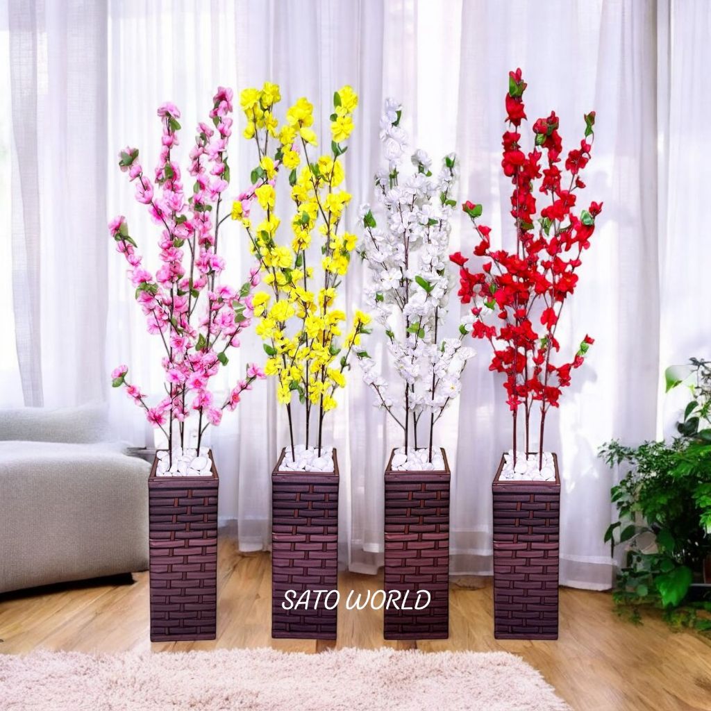 Arranjo Floral Artificial de Pessegueira no Vaso Coluna de Madeira Trançada - Beleza e Durabilidade COLU em Oferta na Shopee