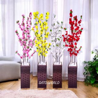 Arranjo Floral Artificial de Pessegueira no Vaso Coluna de Madeira Trançada - Beleza e Durabilidade COLU em Oferta na Shopee