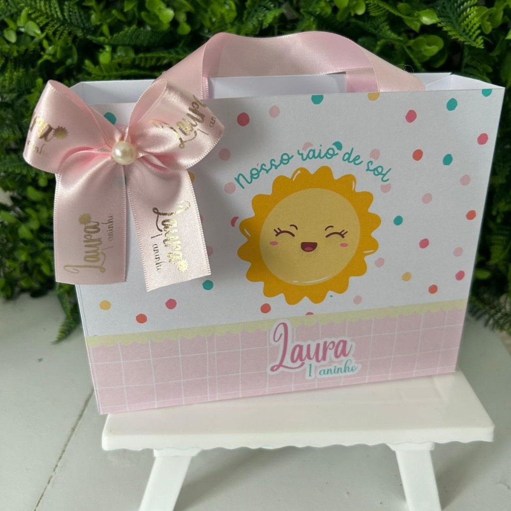 Sacolinha Surpresa Personalizada Raio de Sol com Laço | Lembrancinhas | Festa Aniversário | Lancheirinha