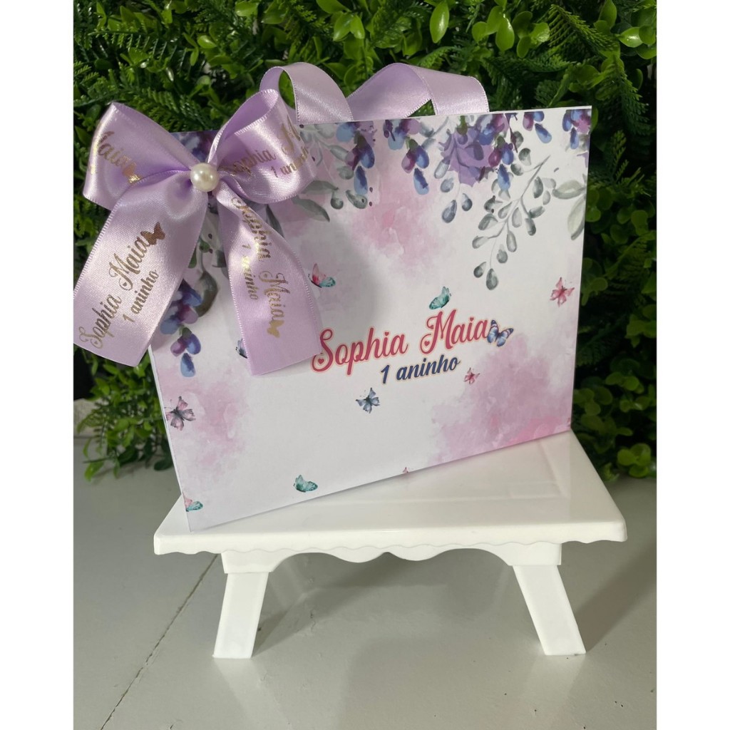 Sacolinha Surpresa Personalizada Jardim das Borboletas Lilás com Laço | Lembrancinhas | Festa Aniversário | Lancheirinha