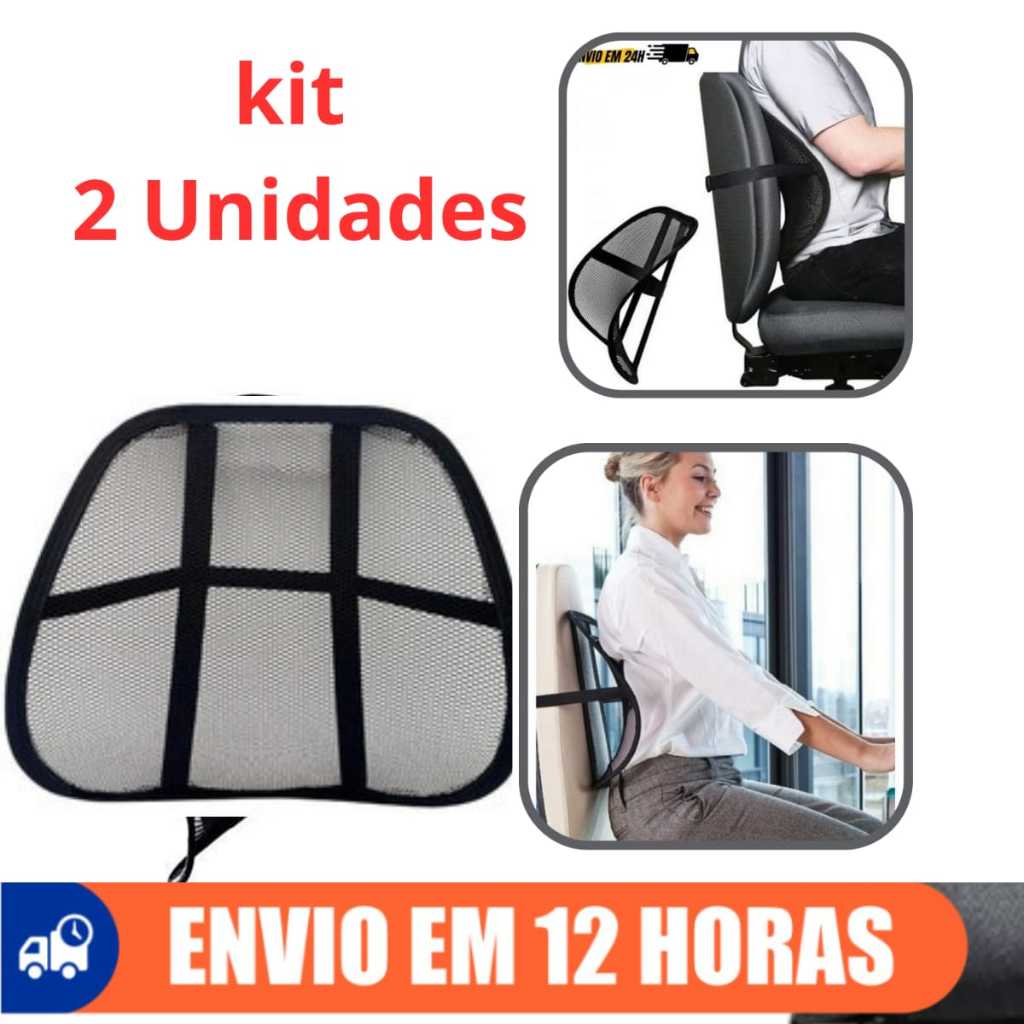 Kit 2 Unidades de Suporte Encosto Lombar Corretor Postural Ortopédico Cadeira de Escritório e Carro