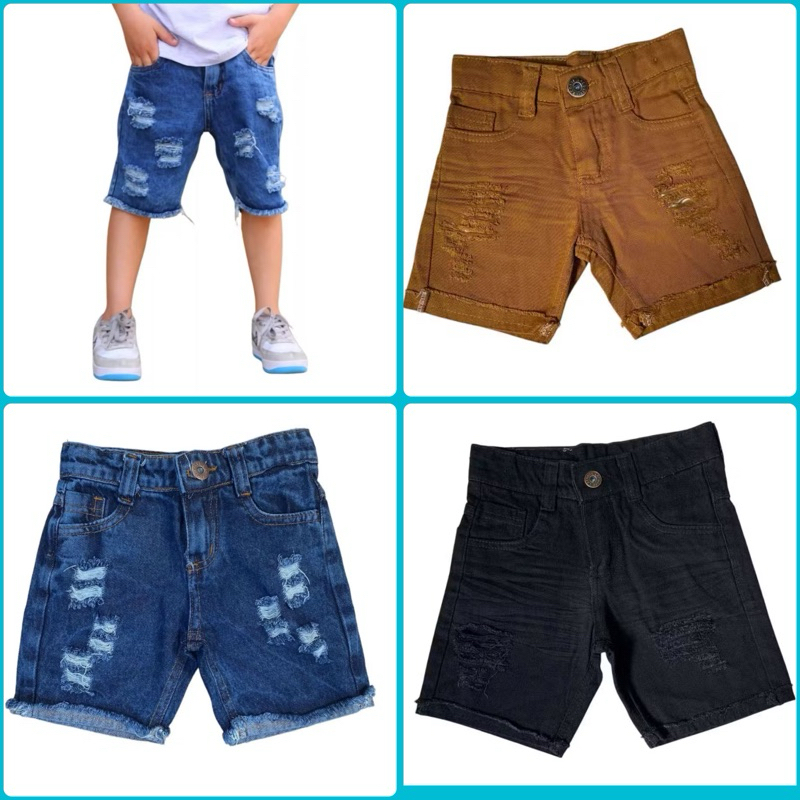 Bermuda jeans rasgada destroyer infantil e juvenil/ Short jeans masculino/ Bermuda com regulagem menino modinha