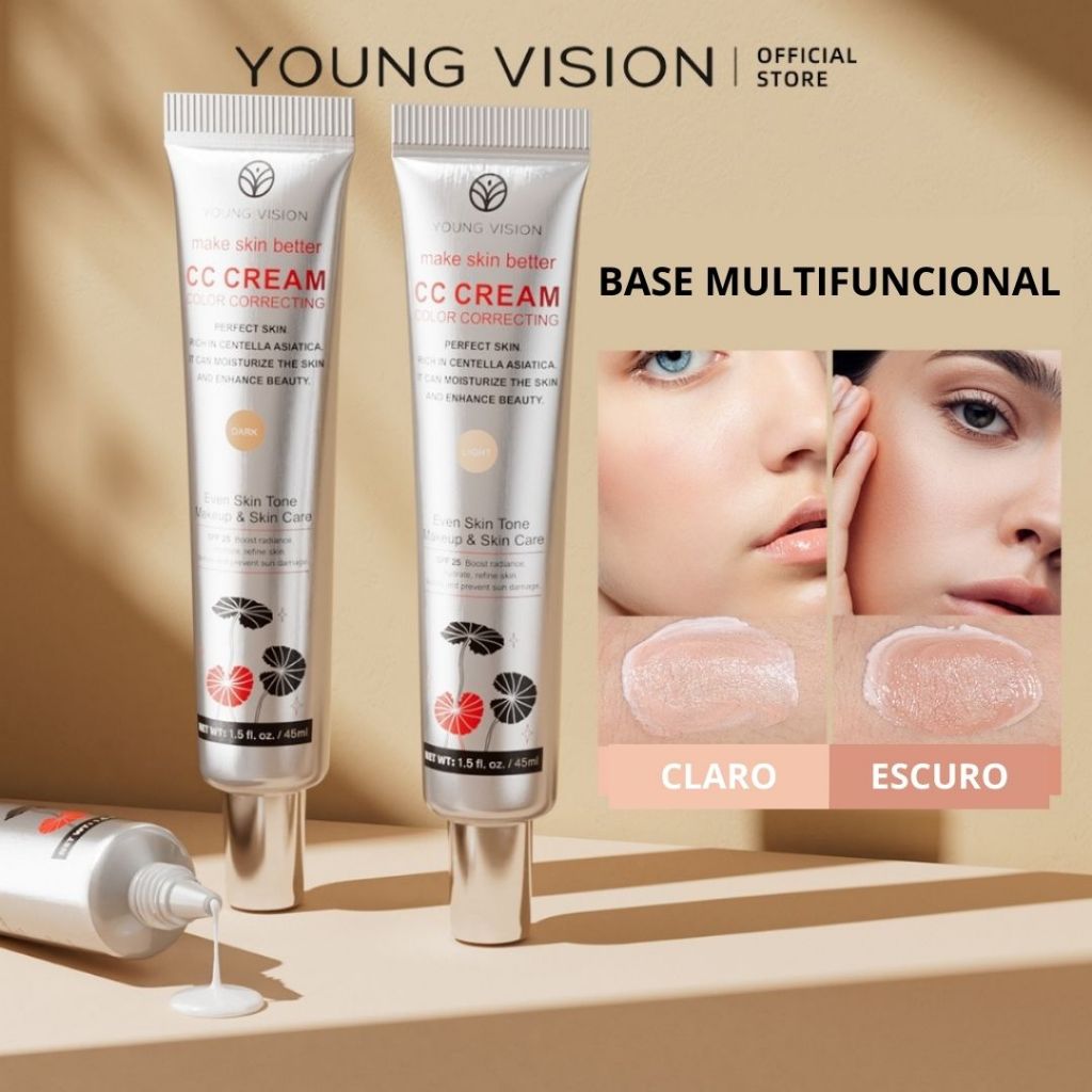 Base multifuncional Creme CC YOUNG VISION SkinCare, Proteção Solar e Base de textura leve