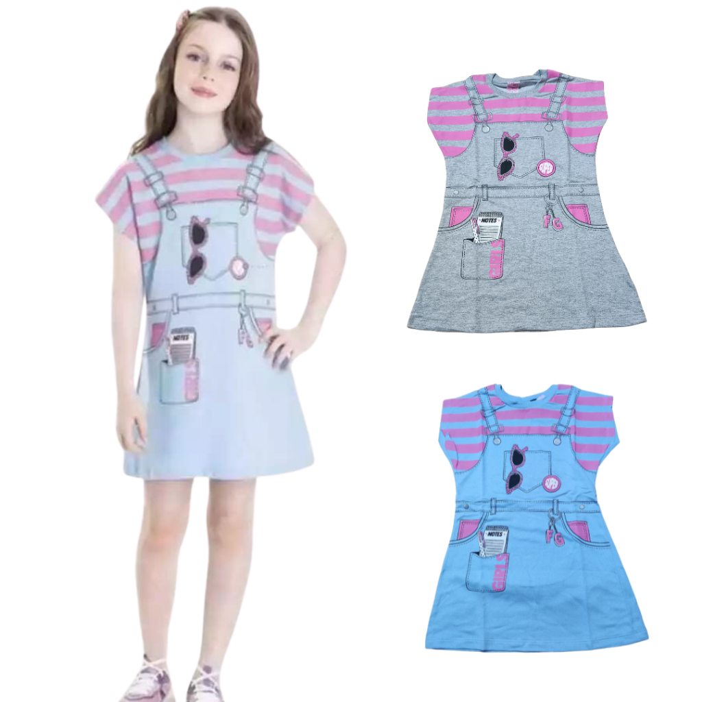 Vestido estilo camisetão de algodão feminino infantil For Girl estampado ideal para o calor