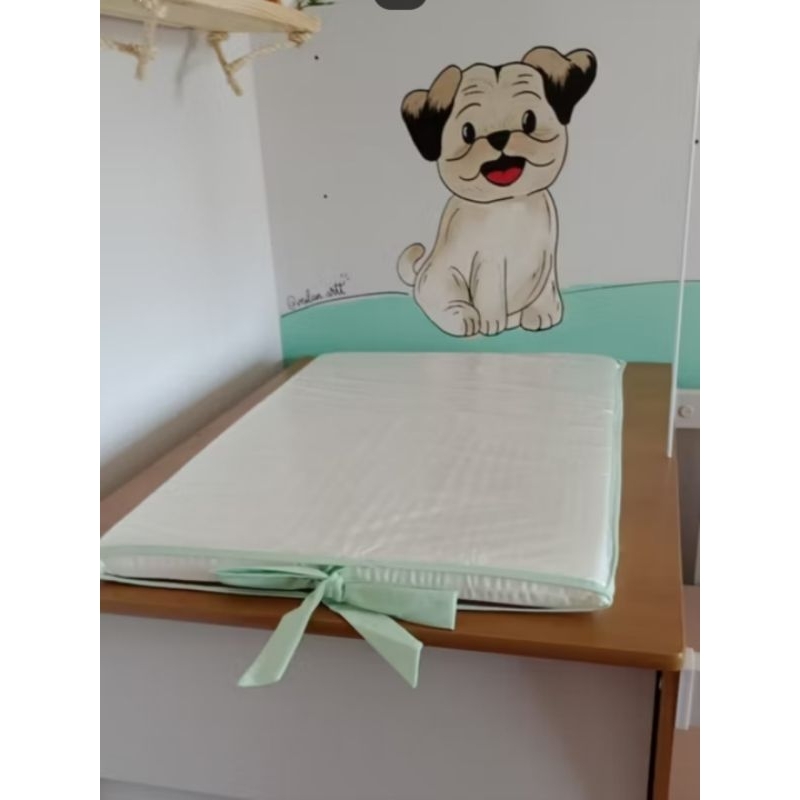 Trocador para cômoda neném, branco acabamento viés colorido