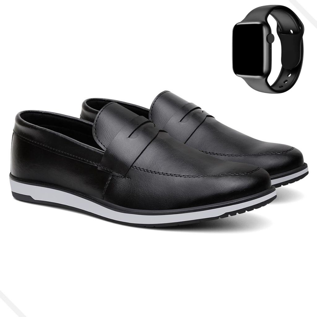 Kit Sapato Social Casual Masculino Oxford Confortável Lançamento Nova Tendência + Relógio Digital