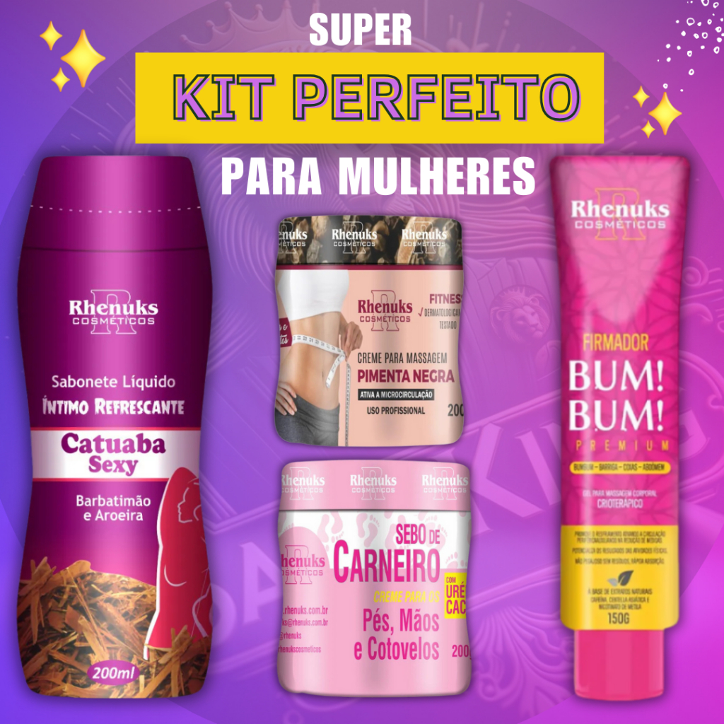 KIT PERFEITO Para Mulheres! - Sabonete Intimo + Sebo de Carneiro + Creme Redutor de Medidas + Gel Firmador de BUMBUM