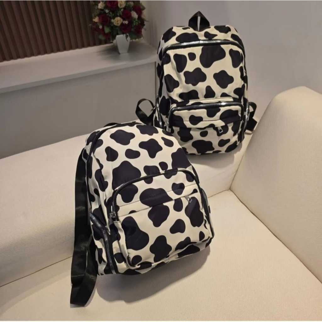 Mochila Vaca Vaquinha Malhada Fofa Criança Faculdade Feminina Linda Casual Preta e Branca em Oferta na Shopee