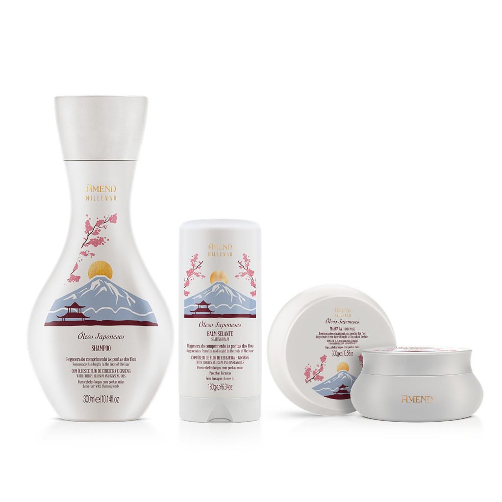 Amend Millenar KIT Óleos Japoneses Shampoo 300ml + Máscara 300g + Balm Selante 180g em Oferta na Shopee