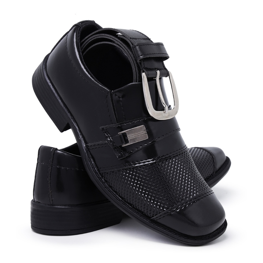 Sapato Social Infantil Masculino Verniz Preto com Cinto – Ideal para Batizado Formatura Pajem Igreja em Oferta na Shopee