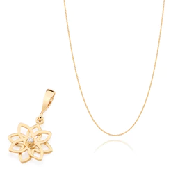Cordão Feminino Com Pingente Rommanel Flor Banhado A Ouro 18k Tamanho 50cm
