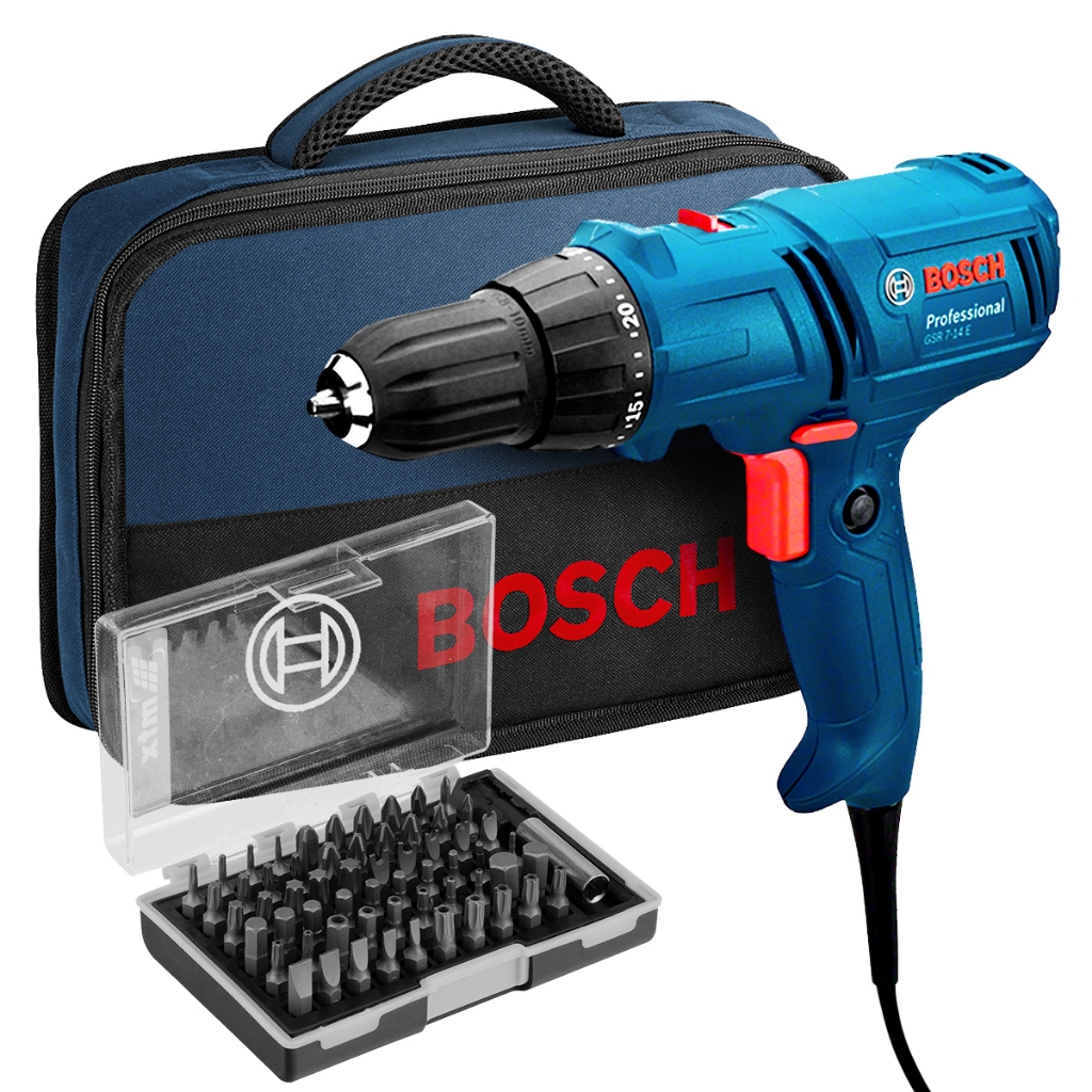 Parafusadeira GSR 7-14 E Bosch 400W com Bolsa e 60 Bits em Oferta na Shopee