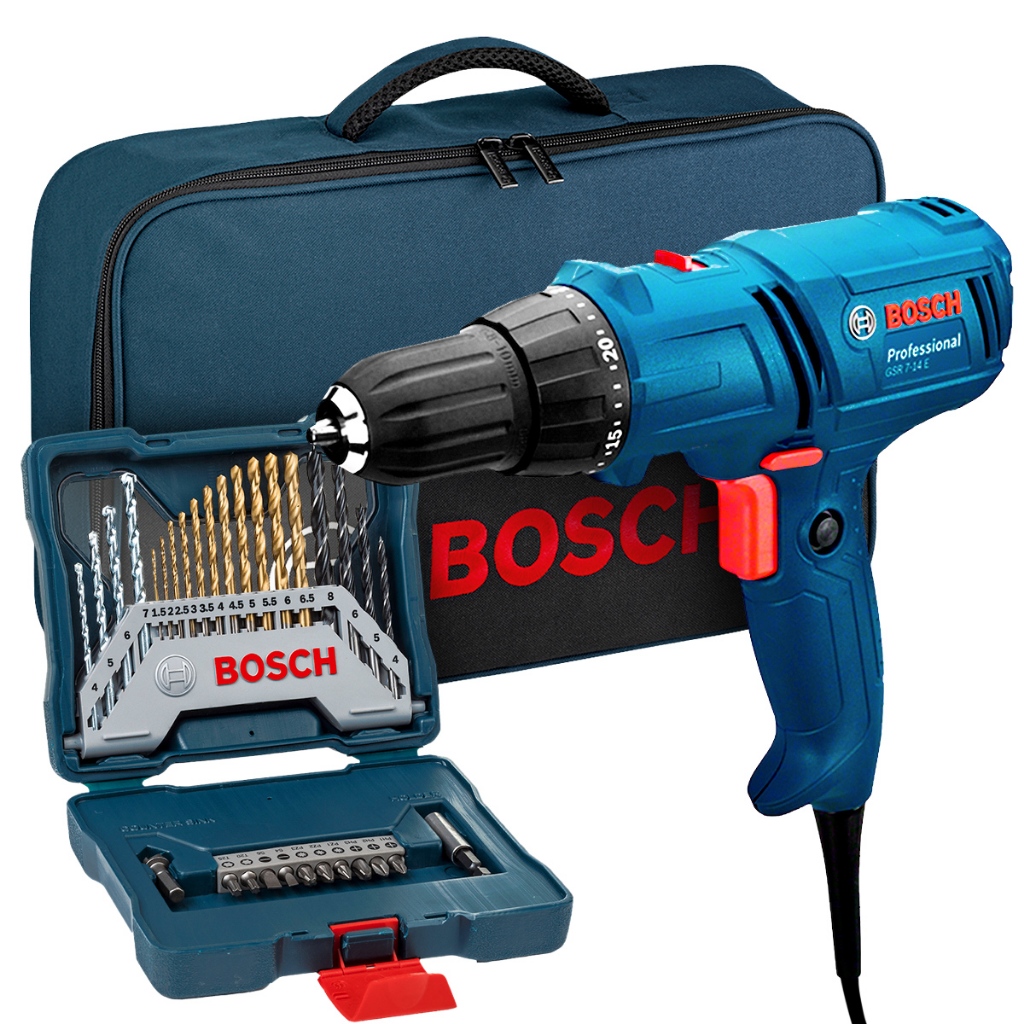Parafusadeira GSR 7-14 E Bosch 400W com Brocas e Bolsa