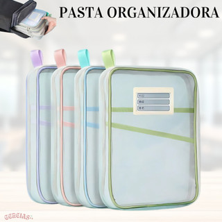 Pasta Organizadora de Nylon Moderna Transparente Para Documentos Faculdade Escola