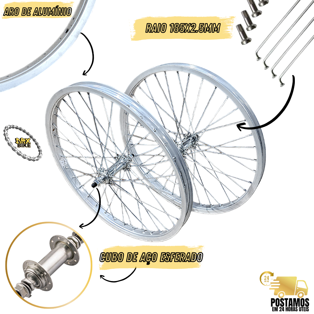 Roda Dianteira Aro 20 P/ Bike  / Carrinho Churrasco / Fast Food Reforçada Raio Grosso