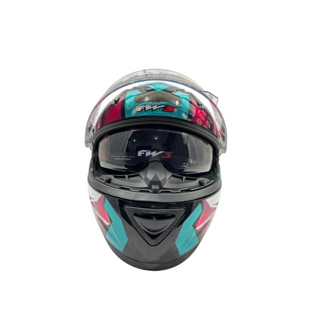 Capacete Fechado Fw3 Gtx Fox Com Óculos Interno Azul Tifanny