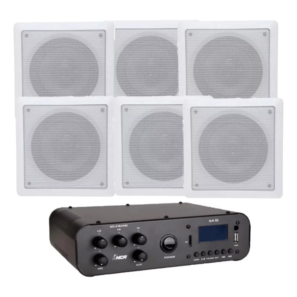 Kit Receiver Sa10 Nca Som Ambiente + 6 Arandela Quadrada Jbl