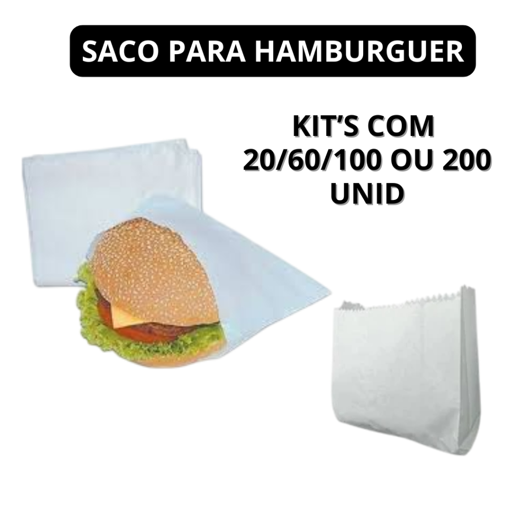 Saco Saquinho de Papel Hamburguer 10cm X 12cm Com 20/60/100 OU 200 Unidades Branco em Oferta na Shopee